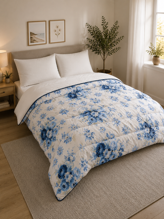 Hotel Dekbed Gekleurd Wit Blauw Bloem