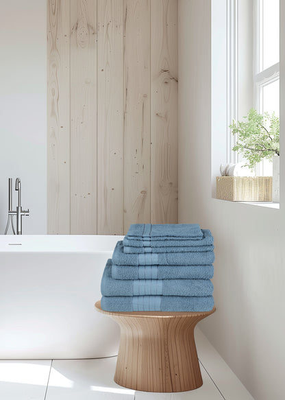 Handdoeken Pakket 8 Stuks Uni Blauw – Katoen Badstof