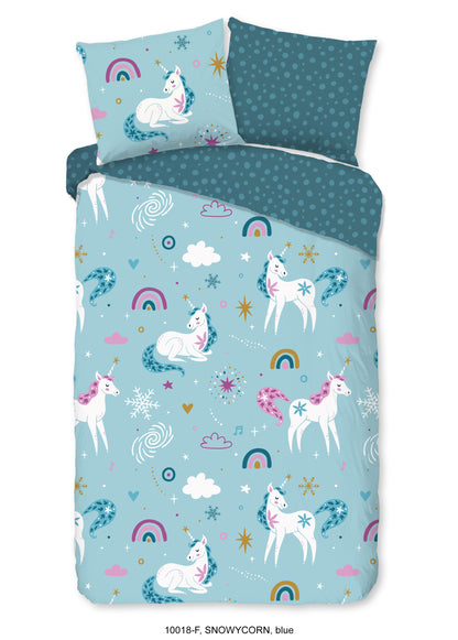 Kinderdekbedovertrek Good Morning Flanel Snowycorn - 1 persoons 140Ã—200/220 cm
