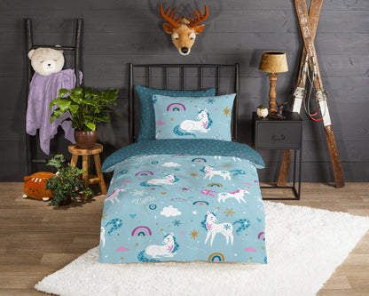 Kinderdekbedovertrek Good Morning Flanel Snowycorn - 1 persoons 140Ã—200/220 cm