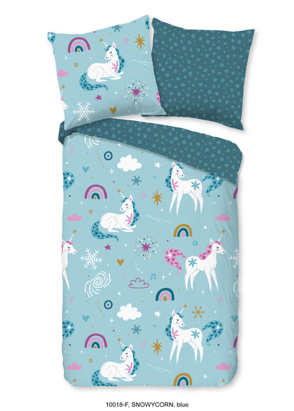 Kinderdekbedovertrek Good Morning Flanel Snowycorn - Duitsland 135x200 + 1* 80x80 cm