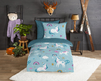 Kinderdekbedovertrek Good Morning Flanel Snowycorn - Duitsland 135x200 + 1* 80x80 cm