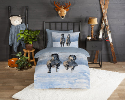 Kinderdekbedovertrek Good Morning Flanel Snowhorses