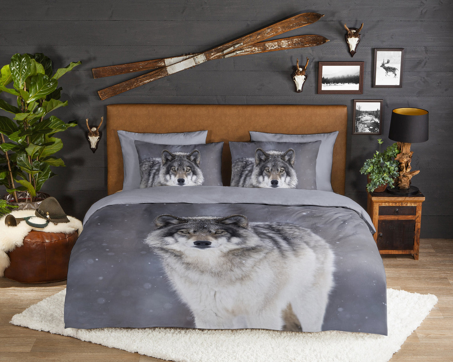 Dekbedovertrek Good Morning Flanel Wolfie - Lits jumeaux XL 260x200/220 cm
