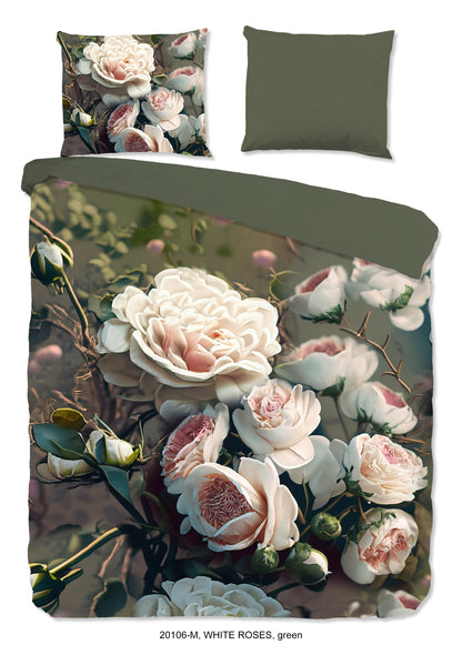 Dekbedovertrek Pure microvezel White Roses - Lits jumeaux 240x200/220 cm