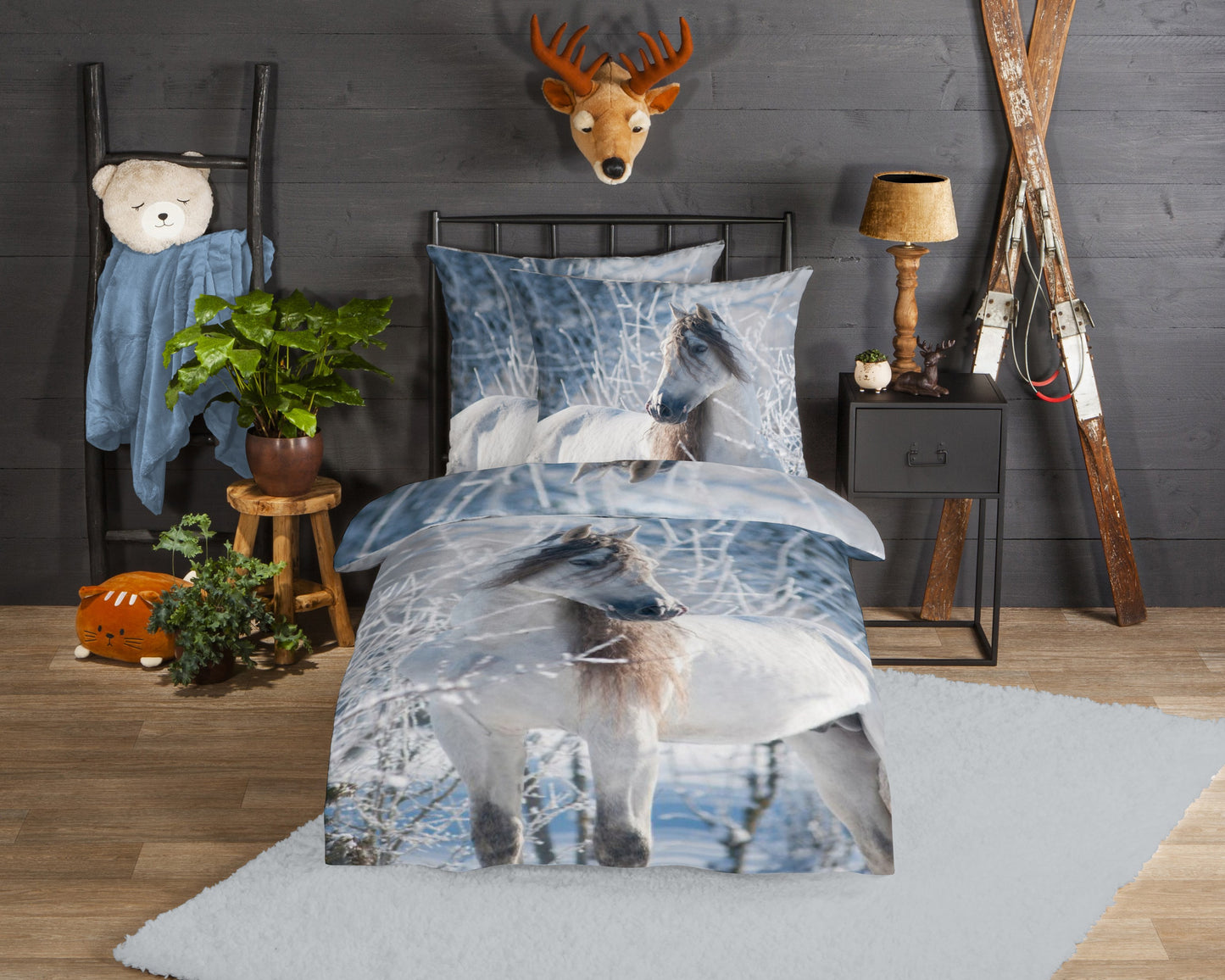 Kinderdekbedovertrek Good Morning Flanel White Horse
