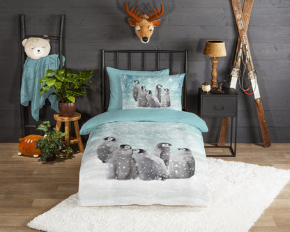 Kinderdekbedovertrek Good Morning Flanel Pengu - 1 persoons 140Ã—200/220 cm