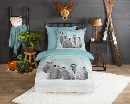Kinderdekbedovertrek Good Morning Flanel Pengu - Duitsland 135x200 + 1* 80x80 cm