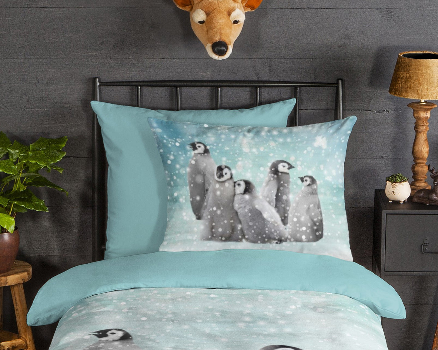 Kinderdekbedovertrek Good Morning Flanel Pengu - Duitsland 135x200 + 1* 80x80 cm