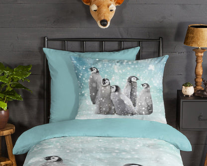 Kinderdekbedovertrek Good Morning Flanel Pengu - Duitsland 135x200 + 1* 80x80 cm