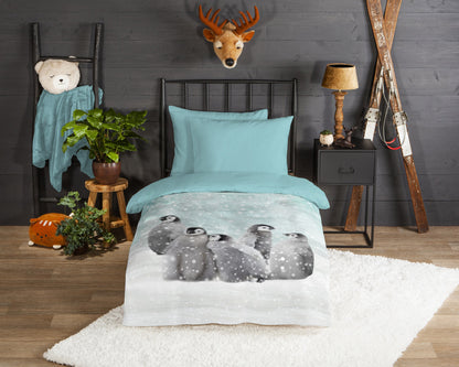 Kinderdekbedovertrek Good Morning Flanel Pengu - Oostenrijk 140x200 + 1* 70x90 cm