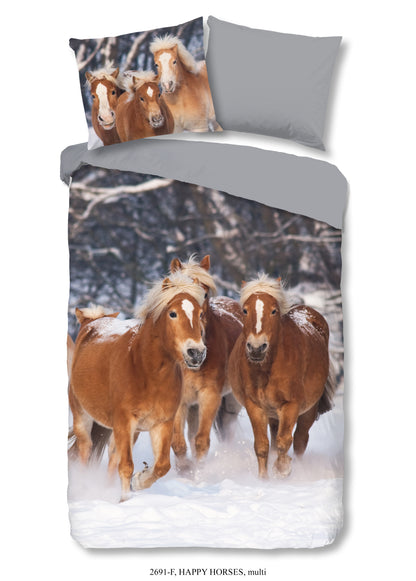 Kinderdekbedovertrek Good Morning Flanel Happy Horses - 1 persoons 140Ã—200/220 cm