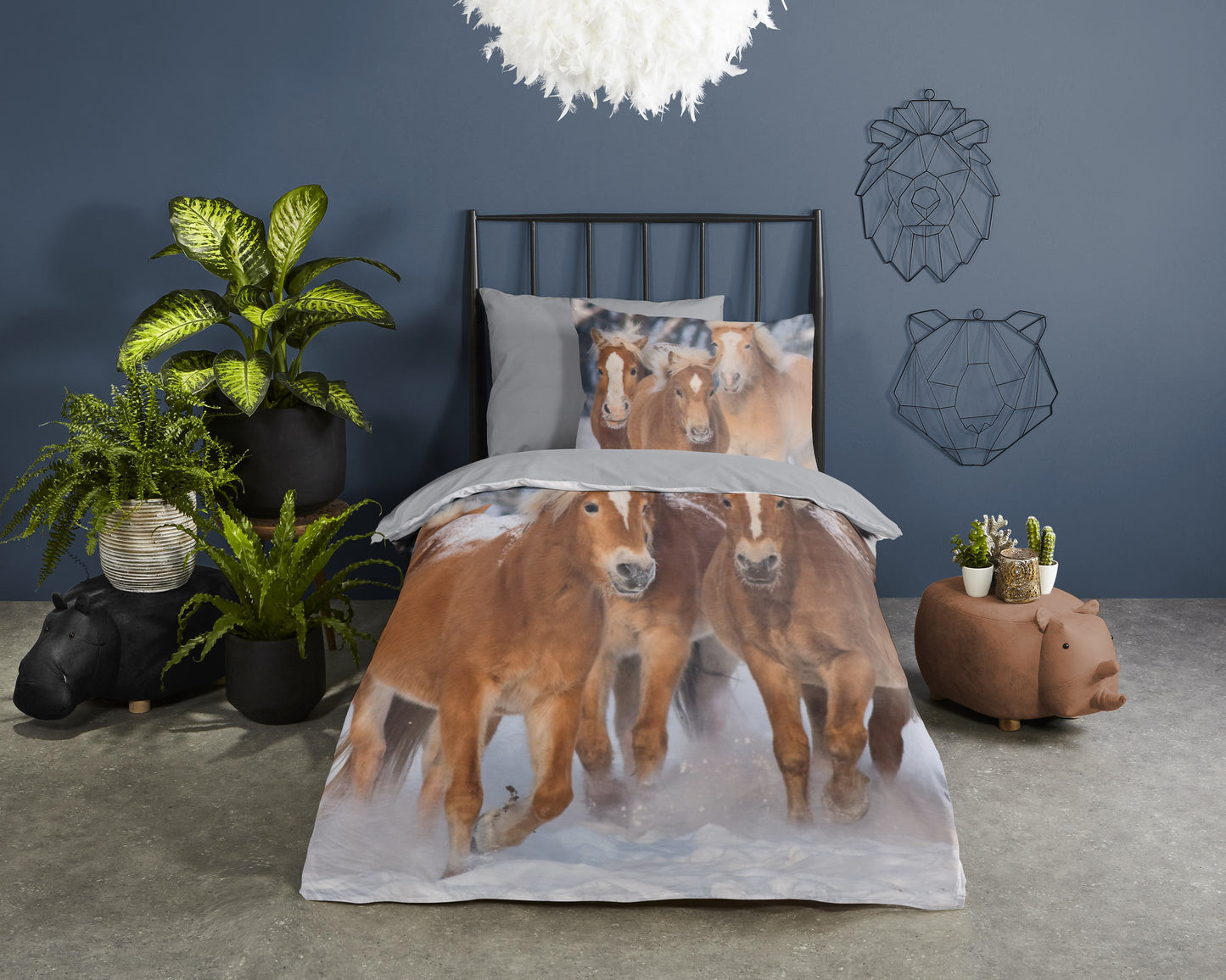 Kinderdekbedovertrek Good Morning Flanel Happy Horses - 1 persoons 140Ã—200/220 cm