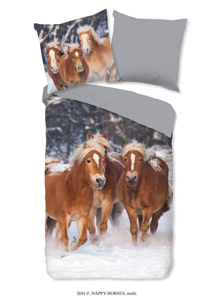 Kinderdekbedovertrek Good Morning Flanel Happy Horses - Duitsland 135x200 + 1* 80x80 cm