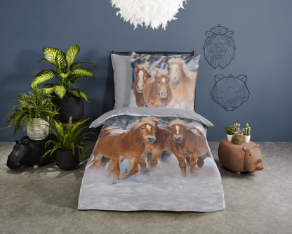 Kinderdekbedovertrek Good Morning Flanel Happy Horses - Duitsland 135x200 + 1* 80x80 cm