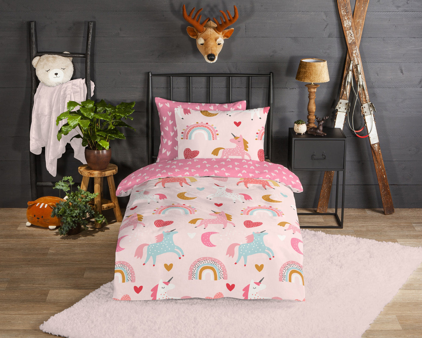 Kinderdekbedovertrek Good Morning Flanel Unicorn - 1 persoons 140Ã—200/220 cm