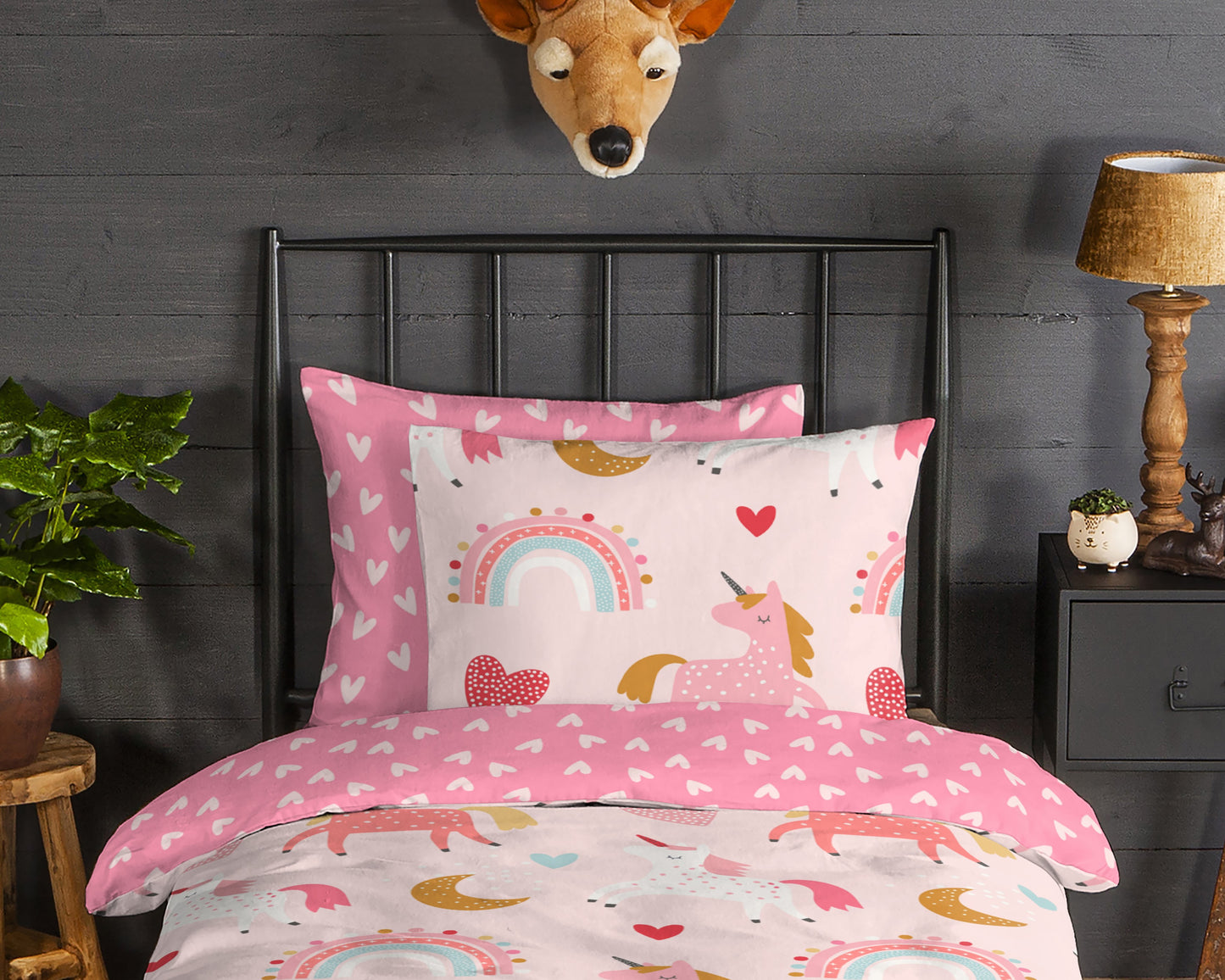 Kinderdekbedovertrek Good Morning Flanel Unicorn - 1 persoons 140Ã—200/220 cm