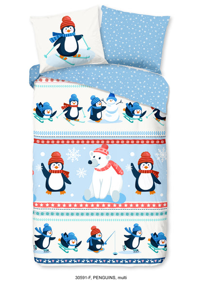 Kinderdekbedovertrek Good Morning Flanel Penguins - 1 persoons 140Ã—200/220 cm