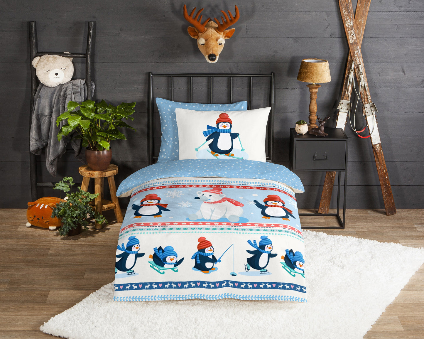 Kinderdekbedovertrek Good Morning Flanel Penguins - 1 persoons 140Ã—200/220 cm