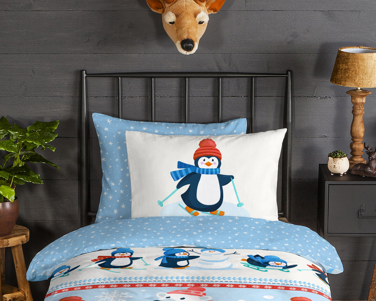 Kinderdekbedovertrek Good Morning Flanel Penguins - 1 persoons 140Ã—200/220 cm
