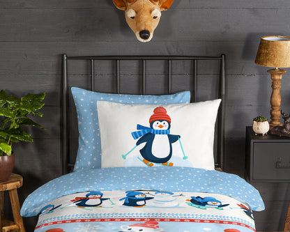 Kinderdekbedovertrek Good Morning Flanel Penguins - 1 persoons 140Ã—200/220 cm
