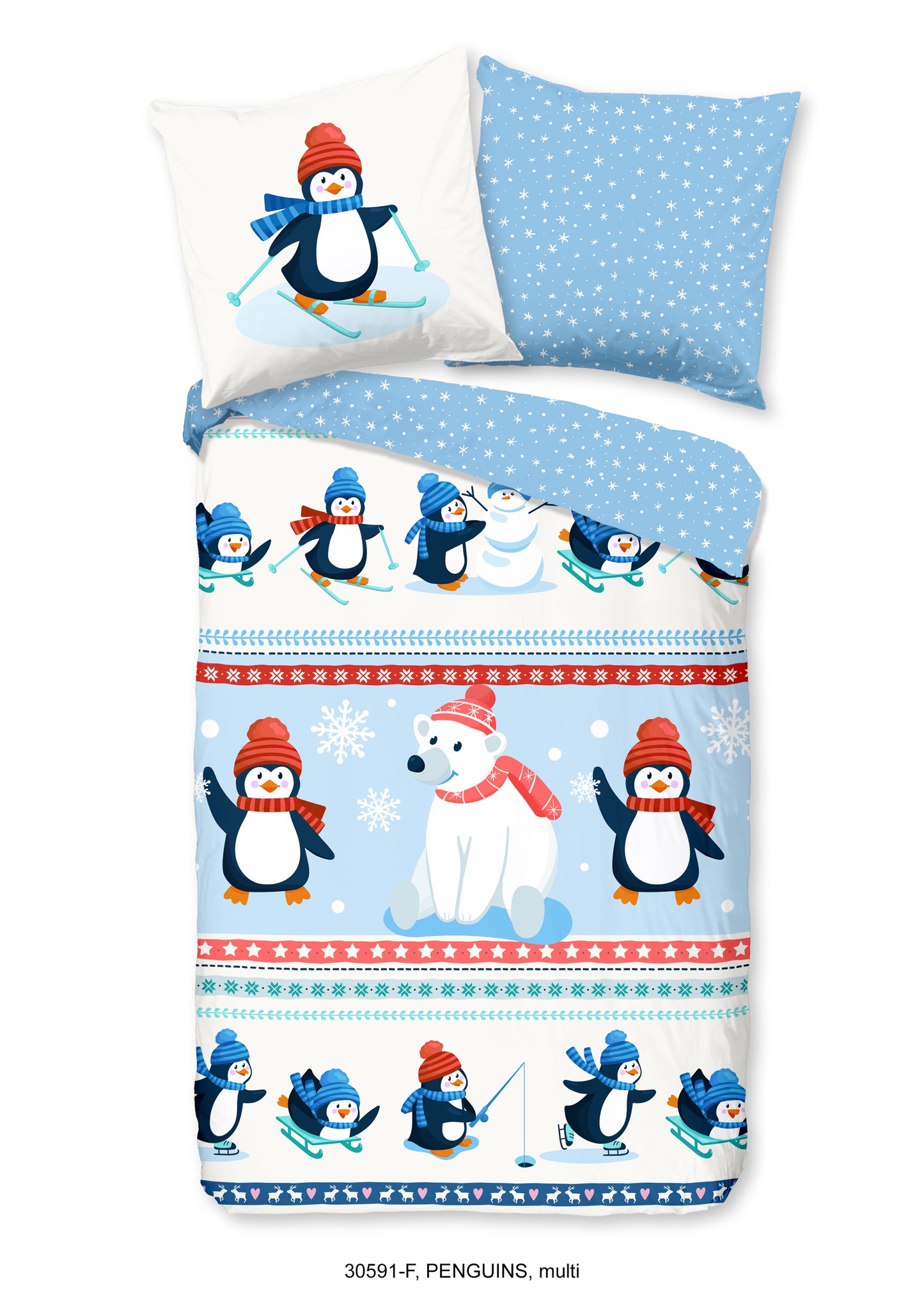 Kinderdekbedovertrek Good Morning Flanel Penguins - Duitsland 135x200 + 1* 80x80 cm