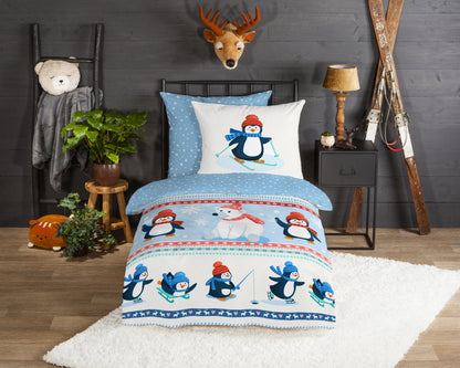 Kinderdekbedovertrek Good Morning Flanel Penguins - Duitsland 135x200 + 1* 80x80 cm