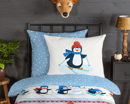 Kinderdekbedovertrek Good Morning Flanel Penguins - Duitsland 135x200 + 1* 80x80 cm