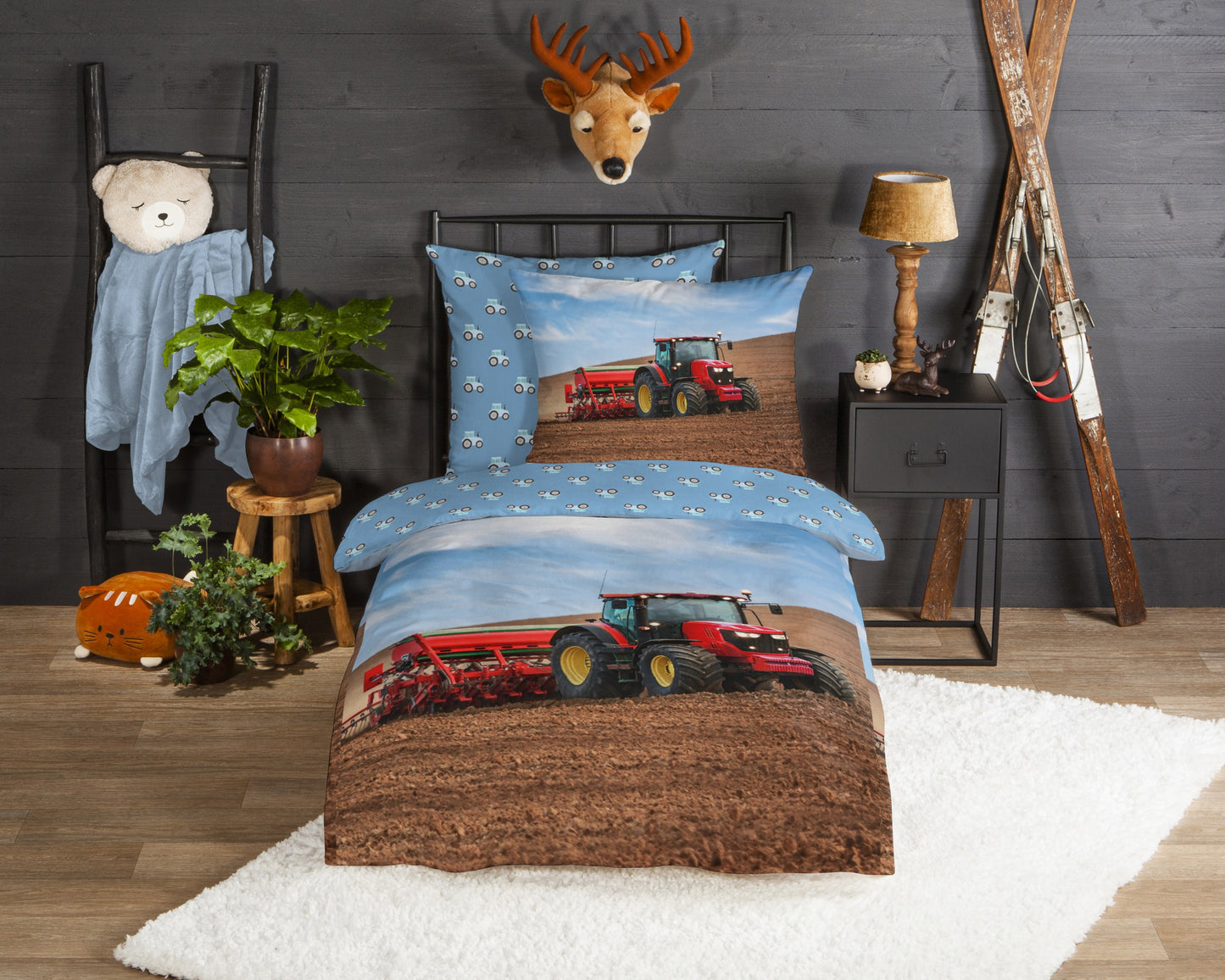 Kinderdekbedovertrek Good Morning Flanel Tractor - Duitsland 135x200 + 1* 80x80 cm