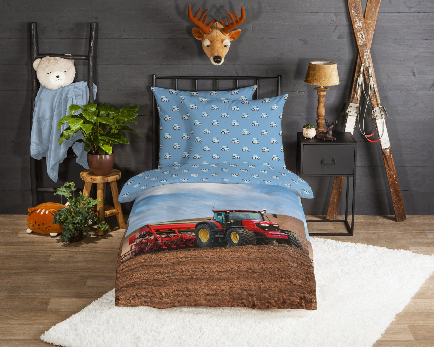 Kinderdekbedovertrek Good Morning Flanel Tractor - Oostenrijk 140x200 + 1* 70x90 cm
