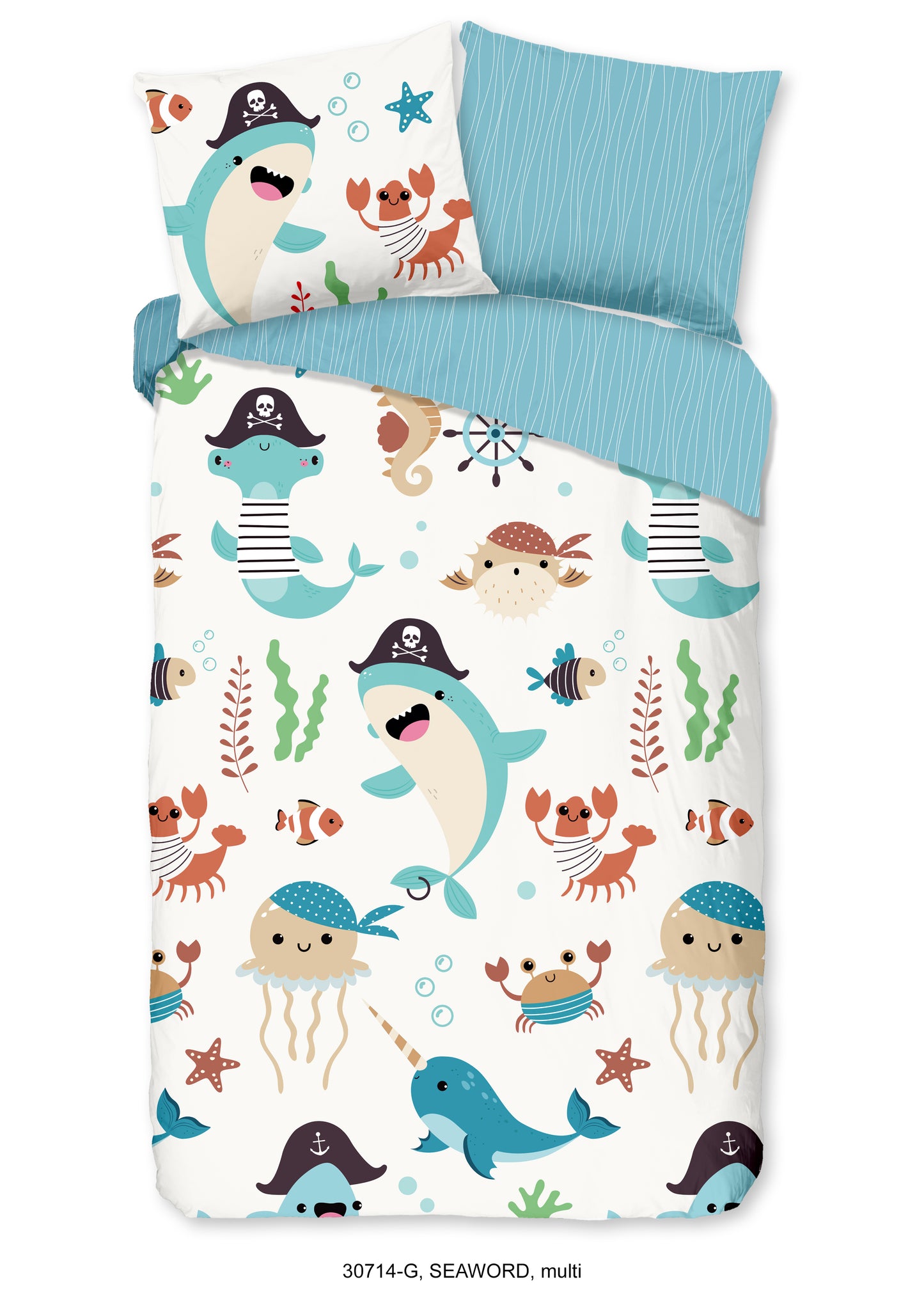 Kinderdekbedovertrek Good Morning Seaworld - 1 persoons 140Ã—200/220 cm