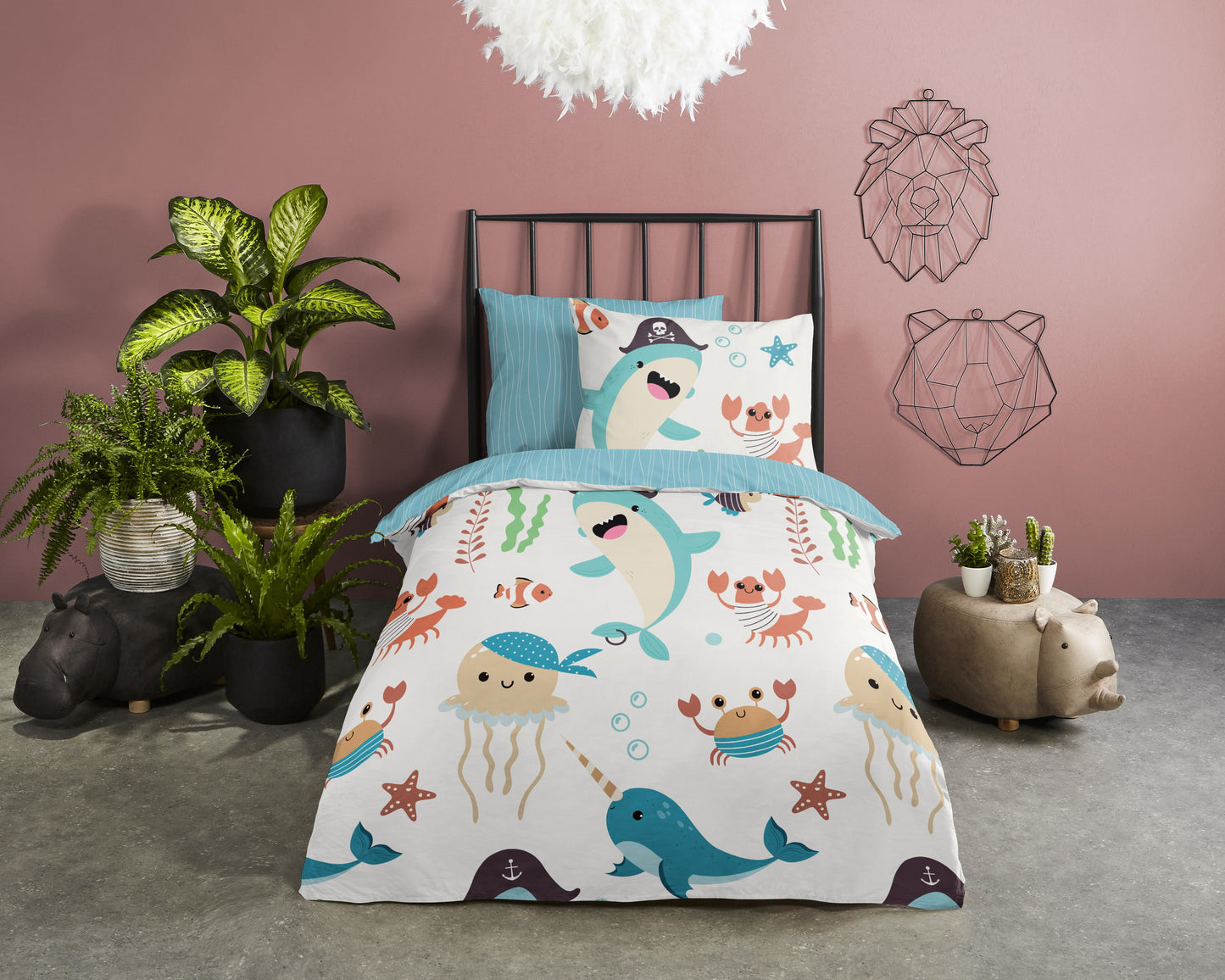 Kinderdekbedovertrek Good Morning Seaworld - 1 persoons 140Ã—200/220 cm