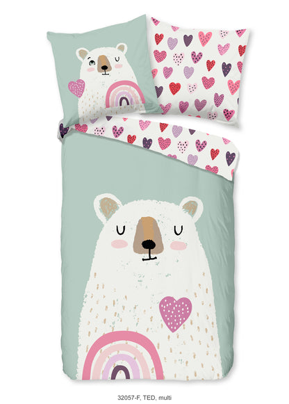 Kinderdekbedovertrek Good Morning Flanel Ted - Duitsland 135x200 + 1* 80x80 cm