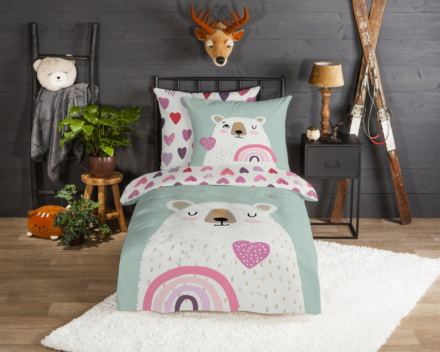 Kinderdekbedovertrek Good Morning Flanel Ted - Duitsland 135x200 + 1* 80x80 cm