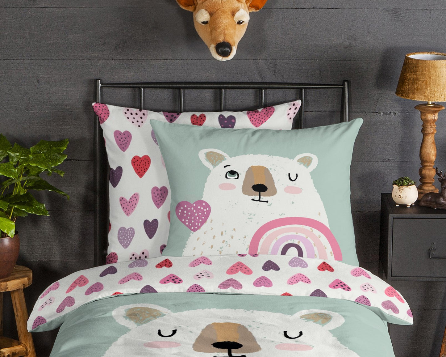 Kinderdekbedovertrek Good Morning Flanel Ted - Duitsland 135x200 + 1* 80x80 cm