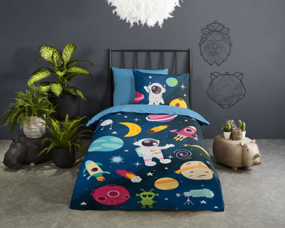 Kinderdekbedovertrek Pure microvezel Planets - 1 persoons 140Ã—200/220 cm