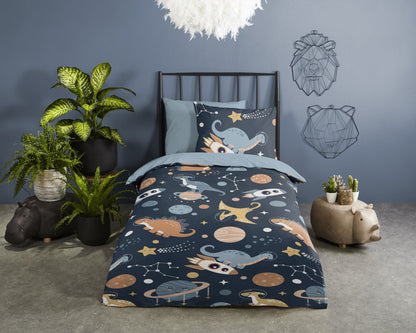Kinderdekbedovertrek Pure microvezel Spacedino - 1 persoons 140Ã—200/220 cm