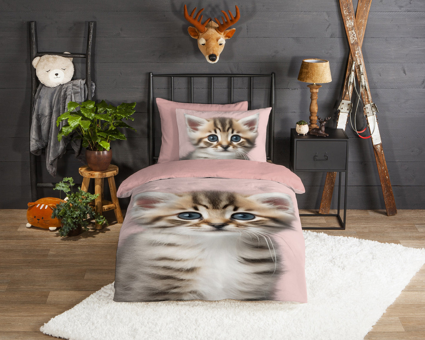 Kinderdekbedovertrek Good Morning Flanel Meow - 1 persoons 140Ã—200/220 cm