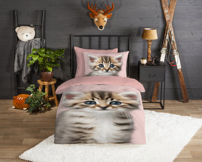 Kinderdekbedovertrek Good Morning Flanel Meow - 1 persoons 140Ã—200/220 cm