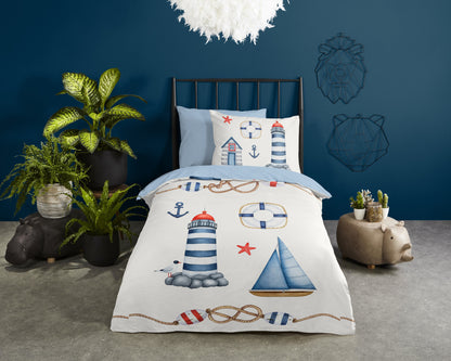 Kinderdekbedovertrek Pure microvezel Martitime - 1 persoons 140Ã—200/220 cm