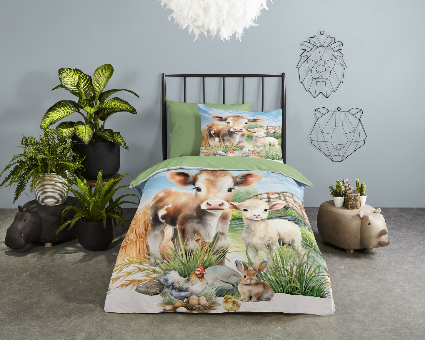 Kinderdekbedovertrek Pure microvezel Farm - 1 persoons 140Ã—200/220 cm