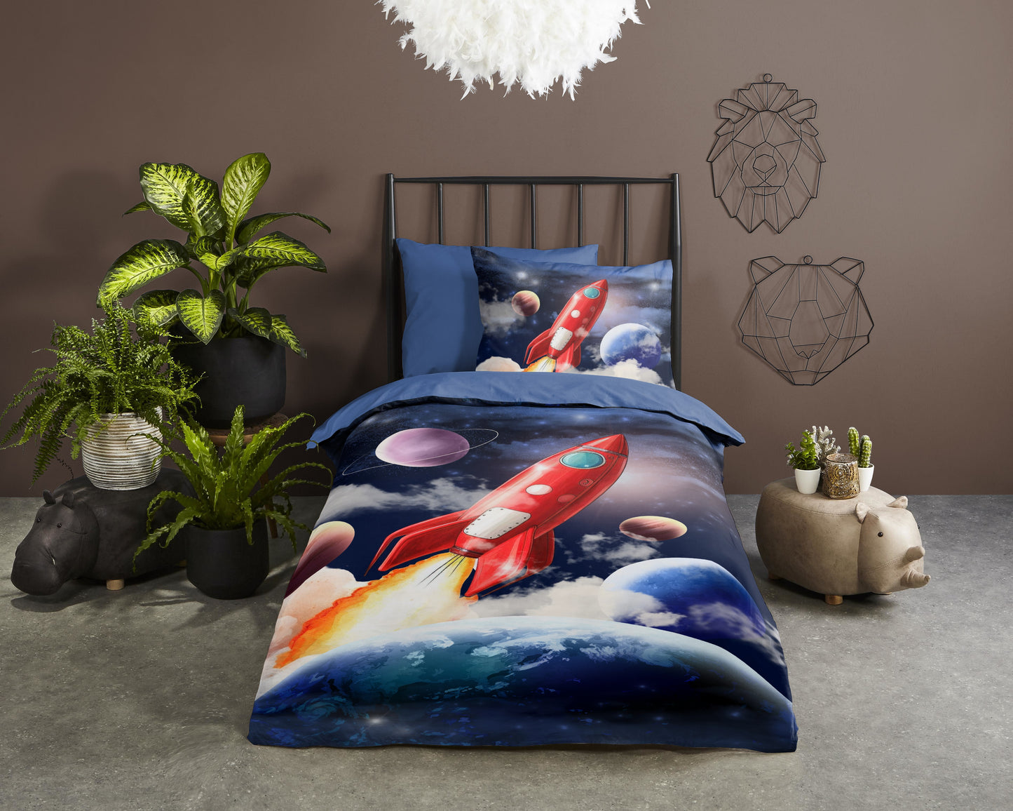 Kinderdekbedovertrek Pure microvezel Rocket - 1 persoons 140Ã—200/220 cm