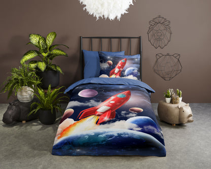 Kinderdekbedovertrek Pure microvezel Rocket - 1 persoons 140Ã—200/220 cm
