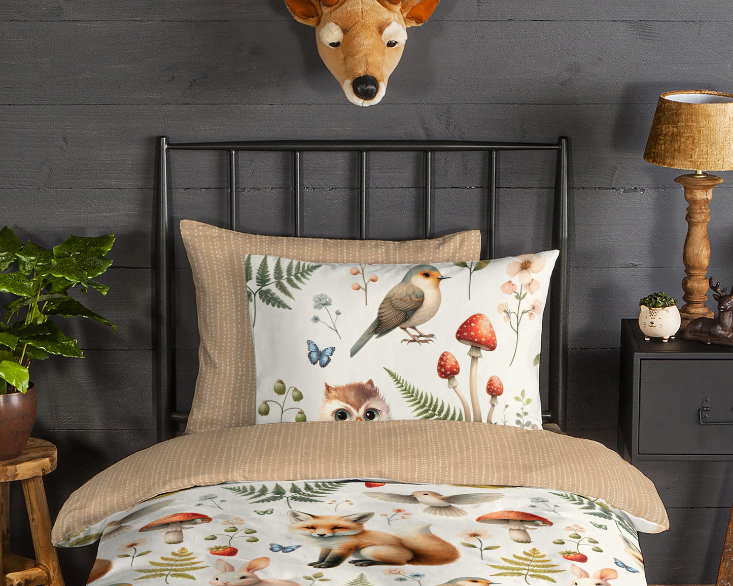 Kinderdekbedovertrek Good Morning Moss flanel - 1 persoons 140Ã—200/220 cm