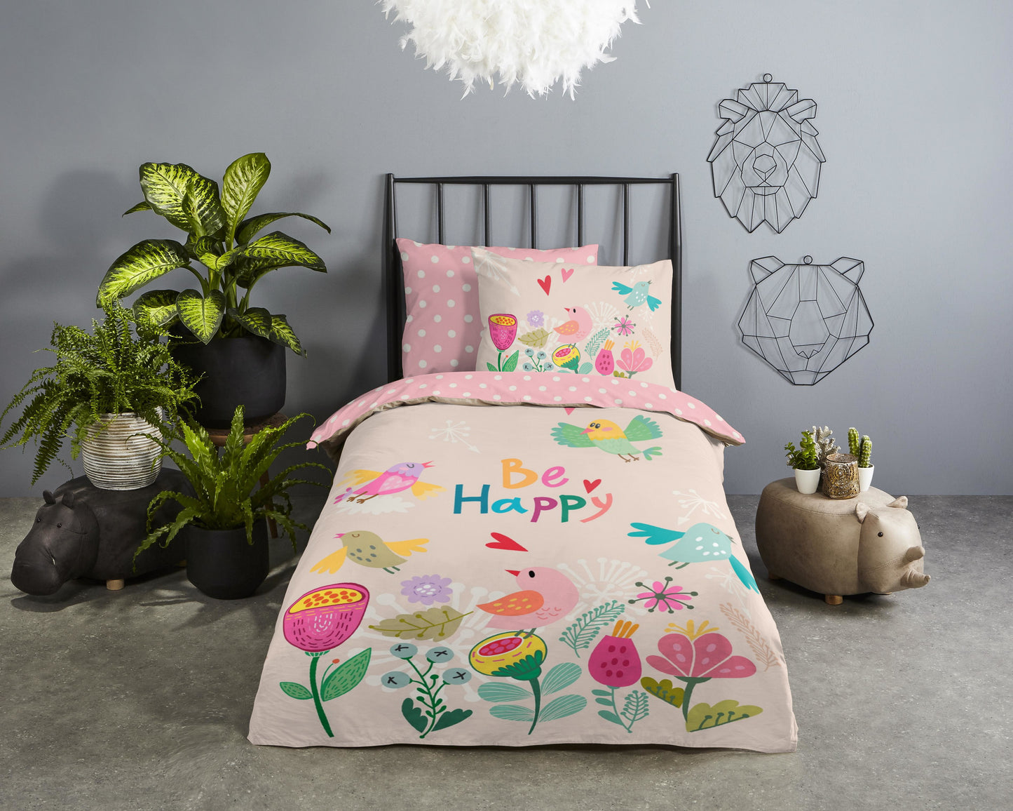 Kinderdekbedovertrek Good Morning Happily - 1 persoons 140Ã—200/220 cm