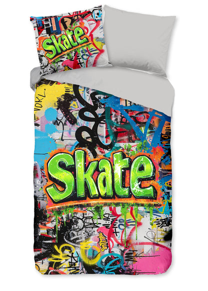 Kinderdekbedovertrek Good Morning Skate flanel - 1 persoons 140Ã—200/220 cm