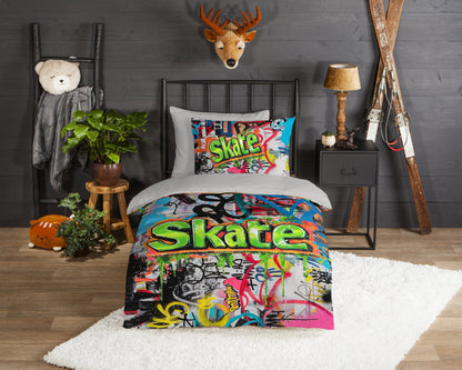 Kinderdekbedovertrek Good Morning Skate flanel - 1 persoons 140Ã—200/220 cm