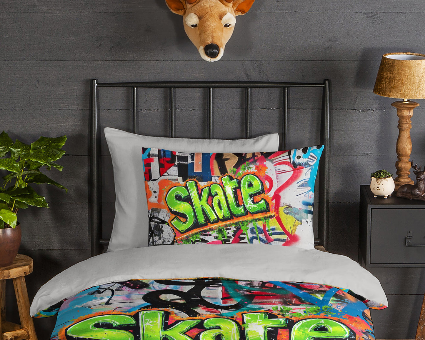Kinderdekbedovertrek Good Morning Skate flanel - 1 persoons 140Ã—200/220 cm