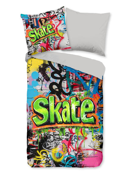 Kinderdekbedovertrek Good Morning Skate flanel - Duitsland 135x200 + 1* 80x80 cm