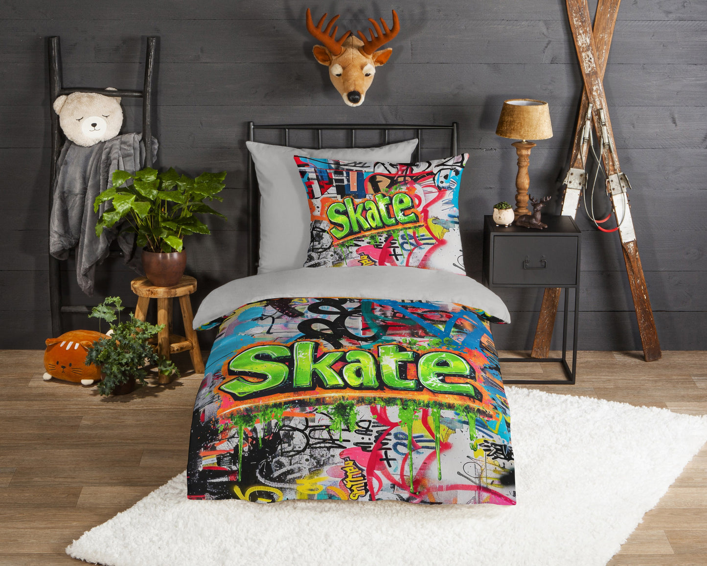 Kinderdekbedovertrek Good Morning Skate flanel - Duitsland 135x200 + 1* 80x80 cm